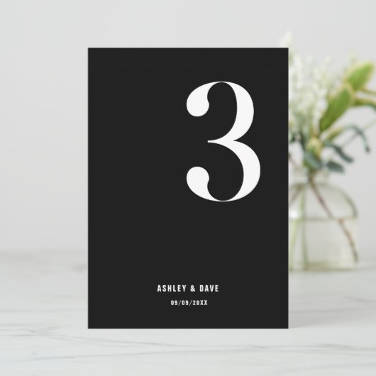 Tabel Nummer 3 Vet Zwart Trouwtafel Nummer Kaart (Staand voorkant)