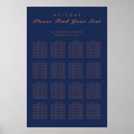 Tabel plan Navy Blue Copper Trees Avenue Poster (Voorkant)