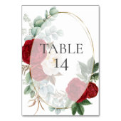 Tabelnummer bruiloft | Scarlet Red Peony Flowers Kaart (Achterkant)