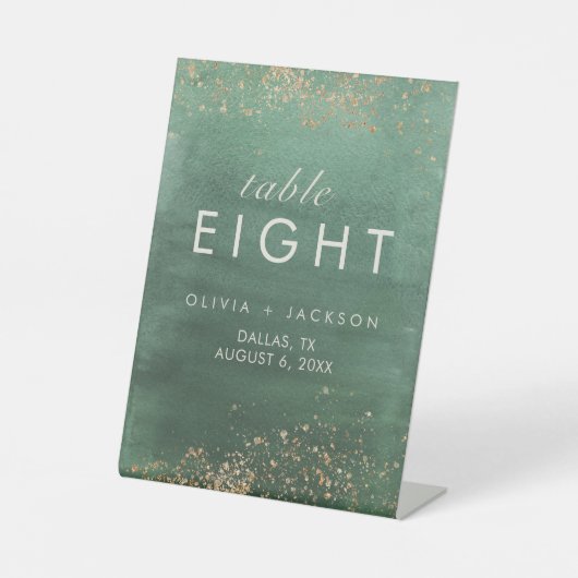 Tabelnummer Groen en goud Moderne Waterverf Reclamebord Met Voetstuk (Voorkant)
