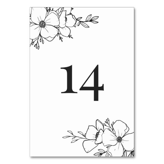 Tabelnummer handgetekende houtskool en witte bloem kaart (Voorkant)