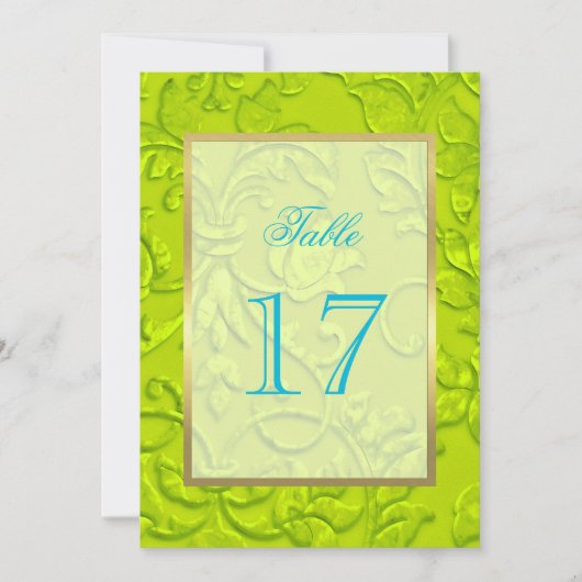 Tabelnummer Lime Green Damask met elke kleur Kaart (Voorkant)