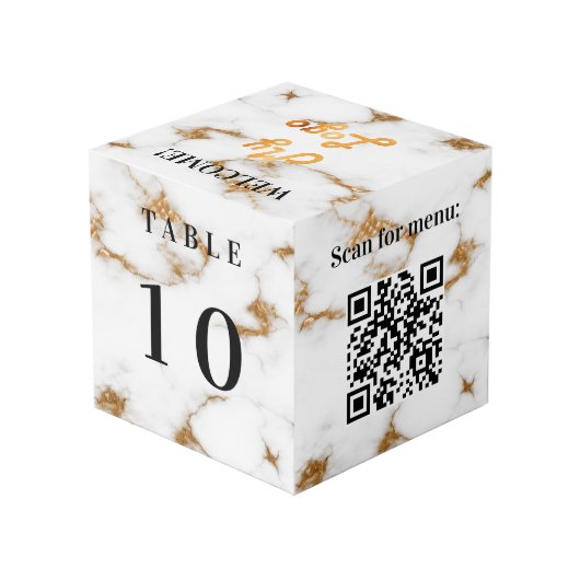 Tabelnummer QR-codemenu marmer business logo Kubus (Achter hoekig)