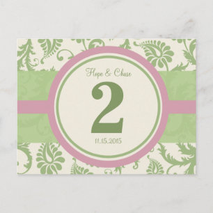 Tabelnummer Sage Green en Dusy Roos Briefkaart