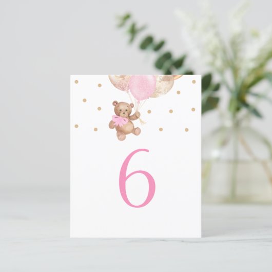 Tabelnummer Teddy Bear Pink en Gold (Staand voorkant)