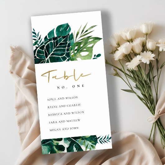 Tabelnummer Tropische monstera Leafy Seating Chart Bedankkaart