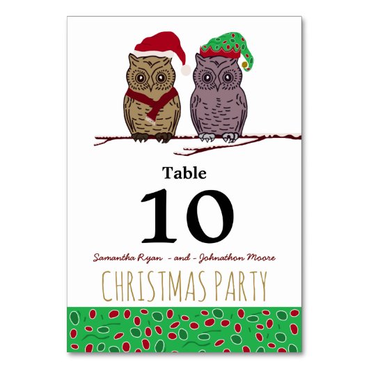 Tabelnummer voor Santa Owl en Elf Owl Kaart (Voorkant)