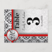 Tabelnummer zwart en zilver Damask Red Briefkaart (Voorkant)
