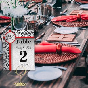 Tabelnummer zwart en zilver Damask Red Briefkaart