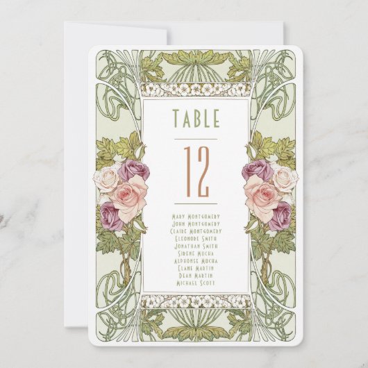 Tabelnummers  Art Nouveau Wedding Kaart (Voorkant)