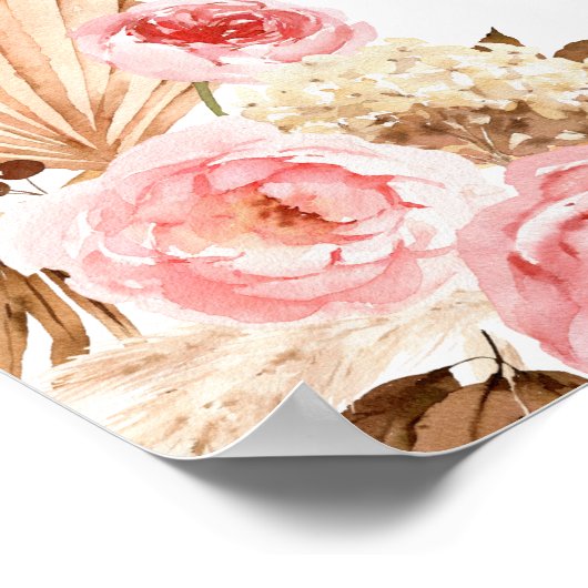 tabelplan Weddenschap-kaart Boho Floral Poster (Hoek)