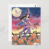 Tabitha - Carte postale Sorcière, Chat et Chouette (Devant / Derrière)