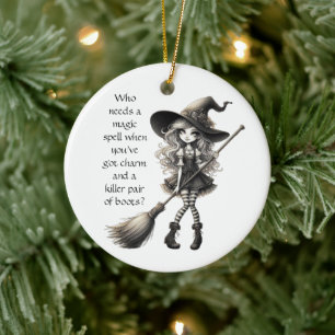 Tabitha en haar laarzen - Heks Keramisch Ornament