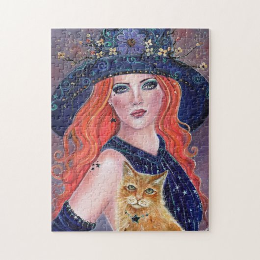 Tabitha Halloween heks- en Kat-puzzel door Renee Legpuzzel (Verticaal)