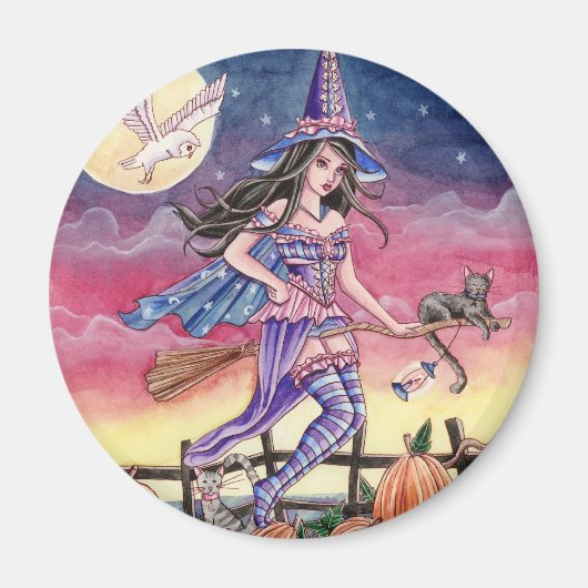 Tabitha - Heks, Kat en Uil Magnet Magneet (Voorkant)