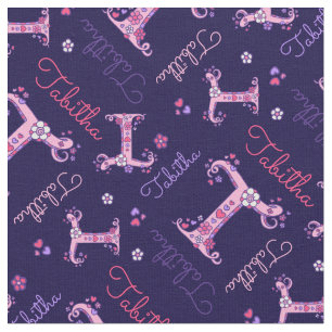 Tabitha letter T monogram hart bloemen stof