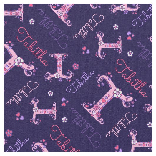 Tabitha letter T monogram hart bloemen stof (Close Up)