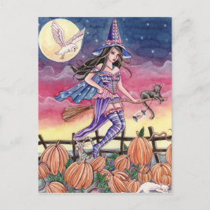 Tabitha - Witch, Cat and Owl Briefkaart