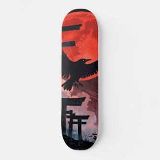 Tabla de Skate Pájaro Cuervo con Luna Naranja Skateboard