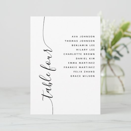 Table 4 Vertical Script Wedding Seating Chart Card Kaart (Staand voorkant)