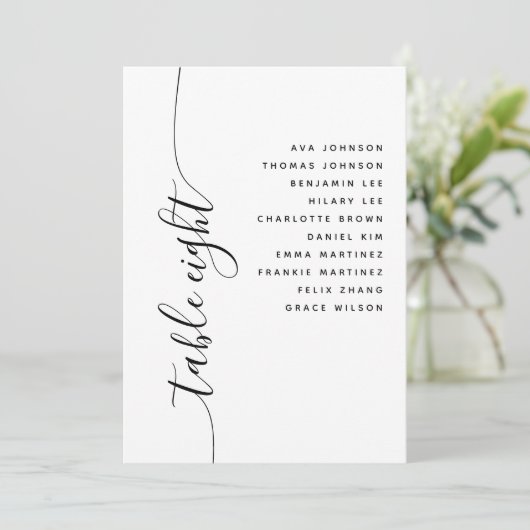 Table 8 Vertical Script Wedding Seating Chart Card Kaart (Staand voorkant)