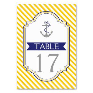 Table Ancre jaune, blanc mariage nautique numéro de tabl