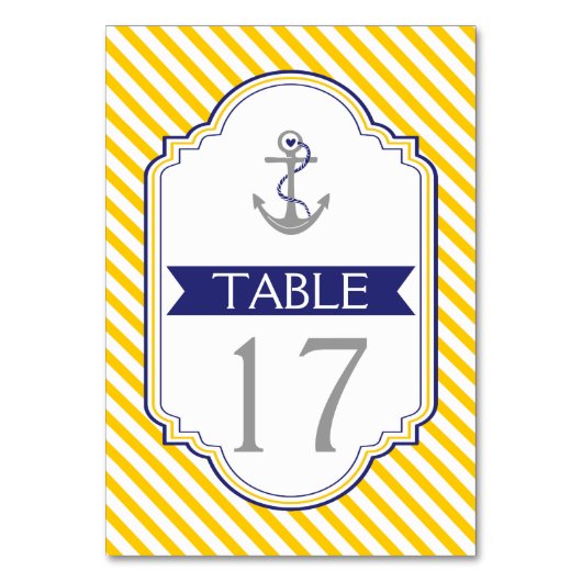Table Ancre jaune, blanc mariage nautique numéro de tabl (Dos)