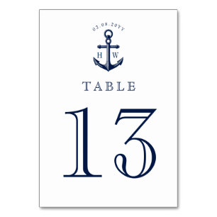 Table Ancre nautique Monogrammes personnalisés Numéro de