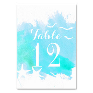 Table Aqua aquarelle, étoile de mer mariage numéro de ta