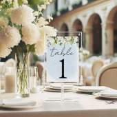 Table Aquarelle bleue Rose blanche Mariage Numéro de tab