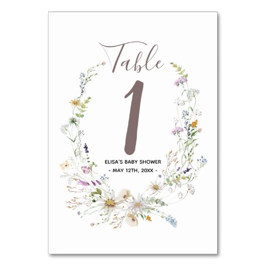 Table Baby shower d'aquarelle fleur sauvage Numéro de ta (Par défaut)