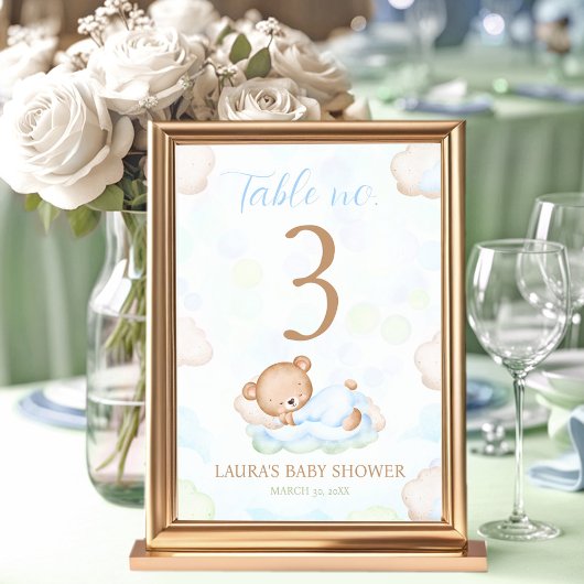 Table Baby shower de l'ours en peluche Numéro de la tabl