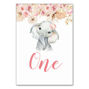 Table Baby shower rose Boho Elephant Girl Numéro de tabl