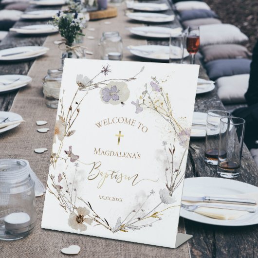 Table Baptême catholique fleur sauvage signe de bienvenu