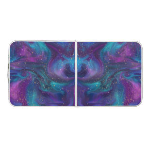 Table Beerpong Encre cosmique   Turquoise bleu violet Galaxie Neb