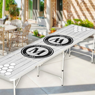 Table Beerpong Monogramme Cercle Pyramide Blanc Washed Wood