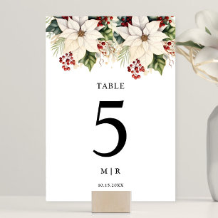 Table Blanc Poinsettia Red Berries Mariage Numéro de tab