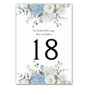 Table Blue White Hydrangeas, Mariage Rose Numéro de tabl