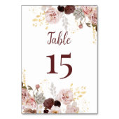 Table Blush Peony & Gold Burgundy Mariage Numéro de tabl (Dos)