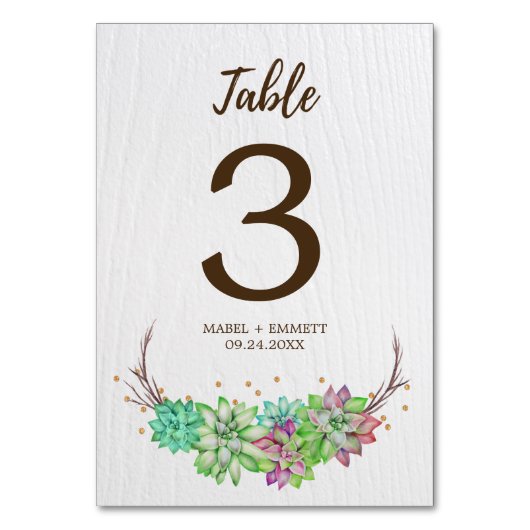 Table Boho Rustic Floral Succulent Mariage Numéro de tab (Dos)