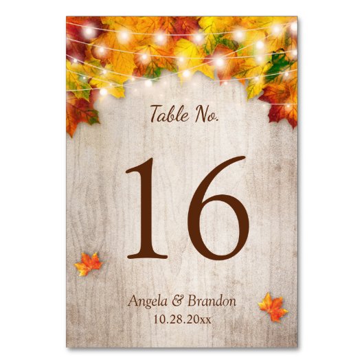 Table Bois rustique Feuilles d'automne Mariage Numéro de (Par défaut)