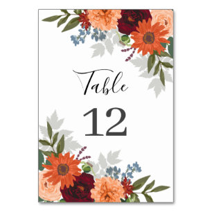 Table Burgundy Fall Garden Floral Mariage Numéro de tabl