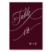 Table Calligraphie de luxe Bourgogne Mariage numéro 12, (Dos)