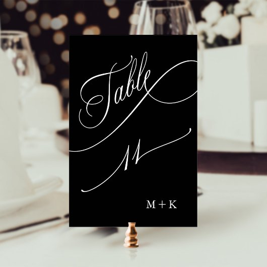 Table Calligraphie de luxe Mariage Numéro 11, Noir