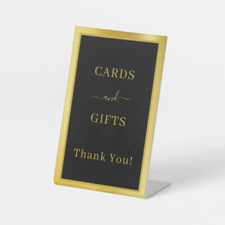 Table Cartes cadeaux Black Gold fête signe de piédestal