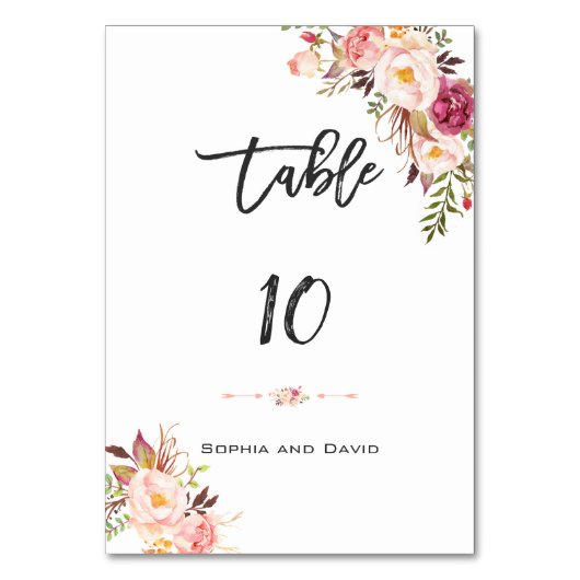 Table Charm Blush rose Floral écriture Numéro de tableau (Dos)
