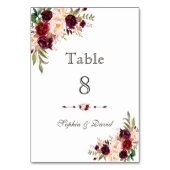 Table Charm Bourgogne Rouge Marsala Floral Numéro de tab (Dos)