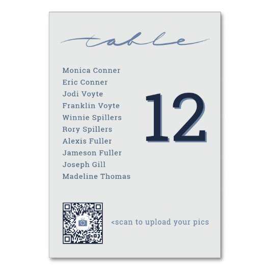 Table Code QR pour les photos de mariage & numéro de tab (Par défaut)