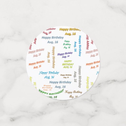 Table Confetti Août, 16 Anniversaire (Petit recto)