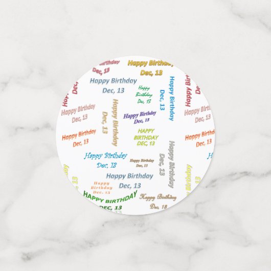 Table Confetti Décembre, 13 Anniversaire (Petit recto)